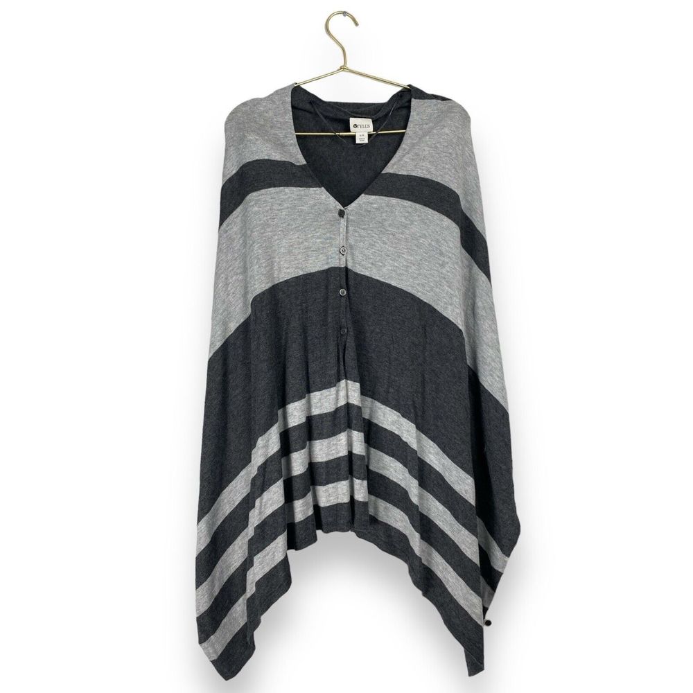 STYLUS Striped Womans Gray‎ Poncho Knit Cardigan w/ Buttons Front S/M  0022
